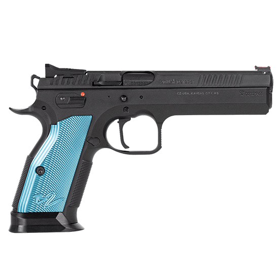 CZ TS2 9MM 20RD BLK FIBER OPTIC BLUE GRIPS