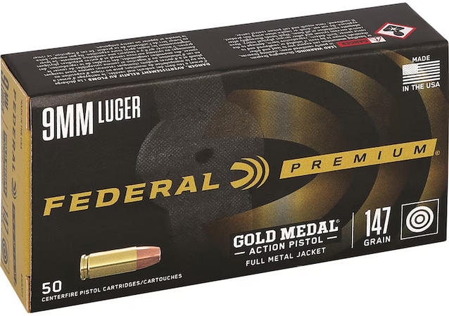 FED GOLD MEDAL ACTION 9MM 147GR FMJ 50/10