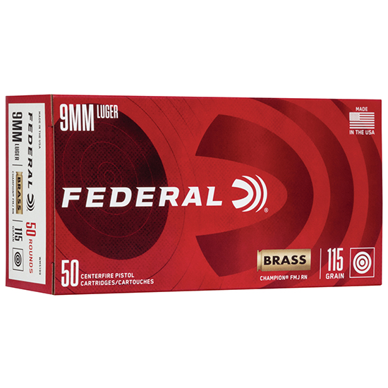 FED CHAMPION BRASS CASE 9MM 115GR FMJ 50/20