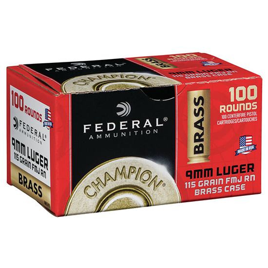 FED CHAMPION BRASS CASE 9MM 115GR FMJ 100/5