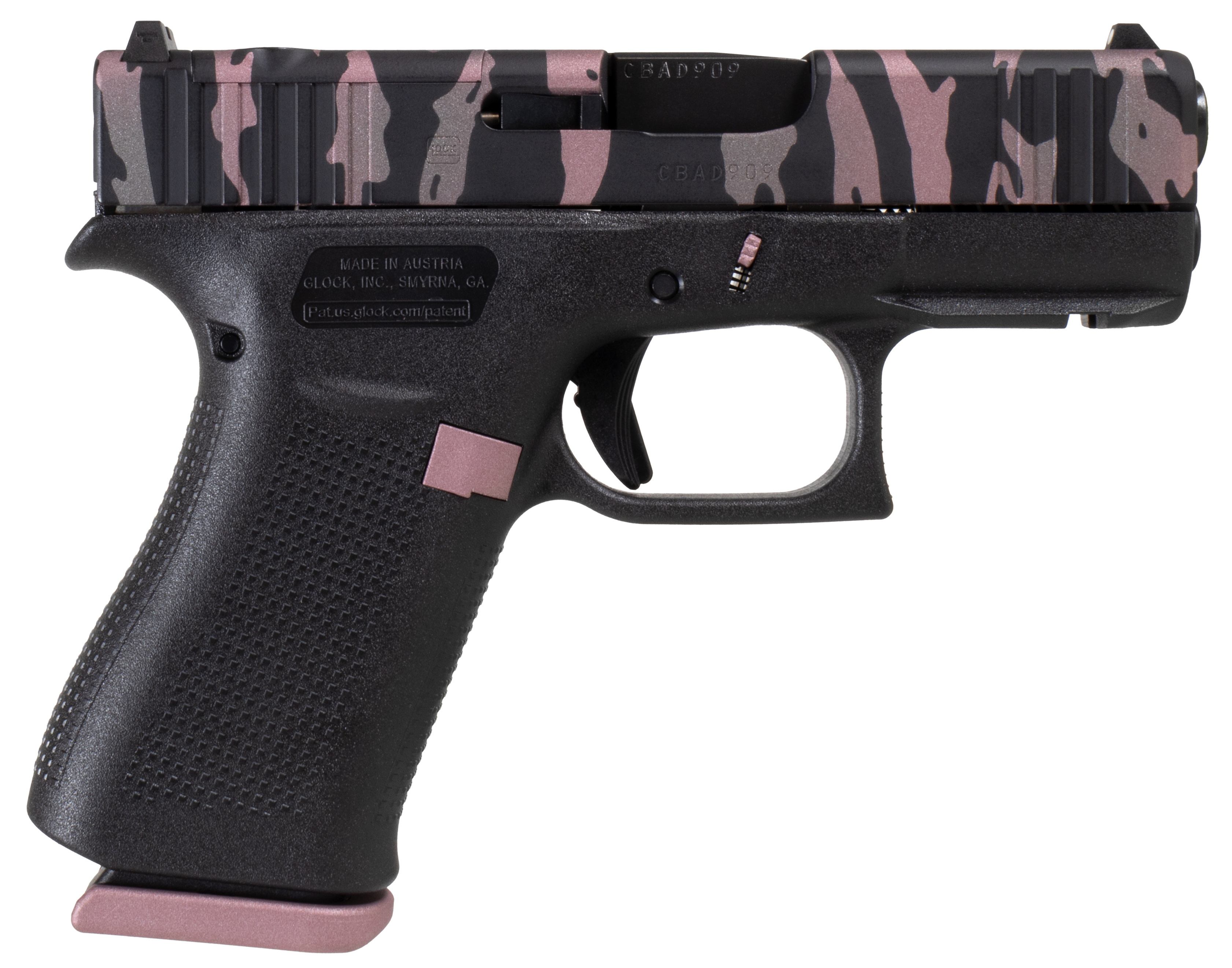 GLOCK 43X MOS 9MM GLITTER GUNZ PINK TIGRES