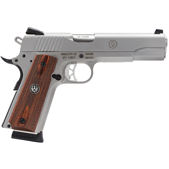 RUG SR1911 45ACP 5" SS WOOD GRIP 8RD