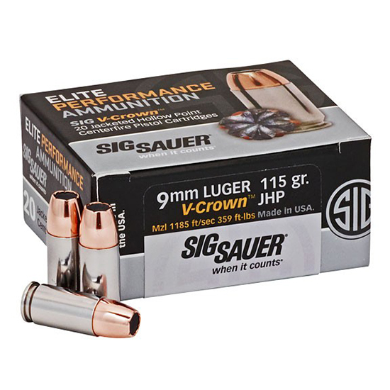 SIG AMMO 9MM 115GR ELITE V-CROWN 365 JHP 20/10